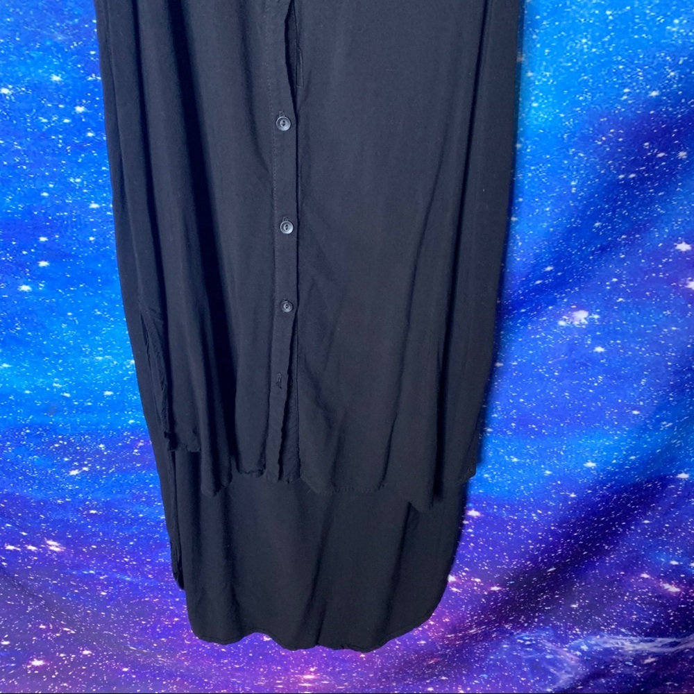Painted Threads- Black Button Up High Low Top L - image 4